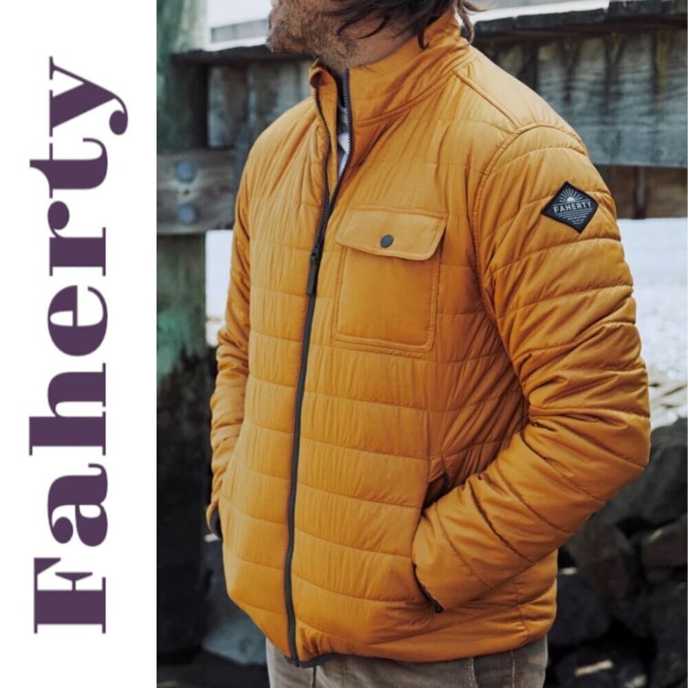 FAHERTY ATMOSPHERE PUFFER JACKET GOLD INSULATED FULL ZIP WATER REPELLENT, SMALL‎